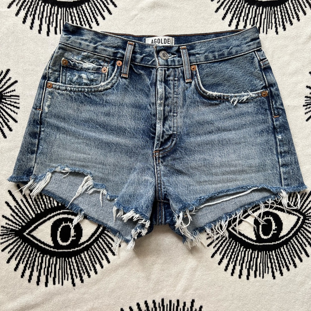 Agolde Parker distressed mid wash Jean shorts Rock Steady size 24